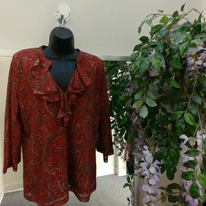 Chaps Sheer Paisley Print Long Sleeve Top